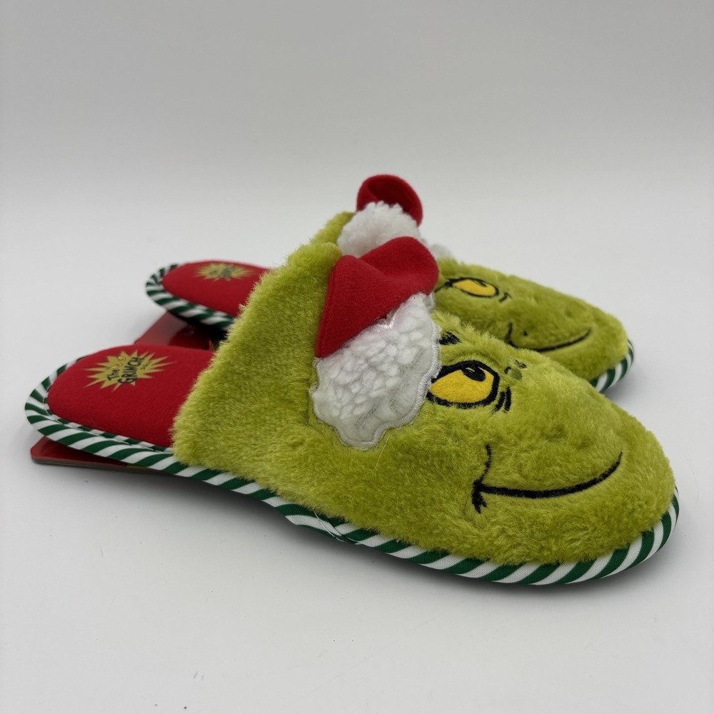 Grinch Dr. Seuss Slippers Christmas Holiday Shoes Kids Size 4/5 XL Green Slip On